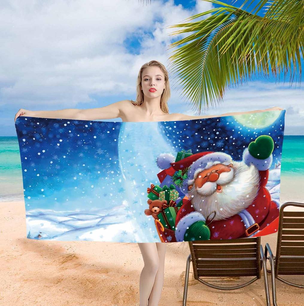 Merry Christmas Santa Claus Background Cute Single sided Printed Beach Towel Home Decoration Bath Towel 75x150cm Bathroom