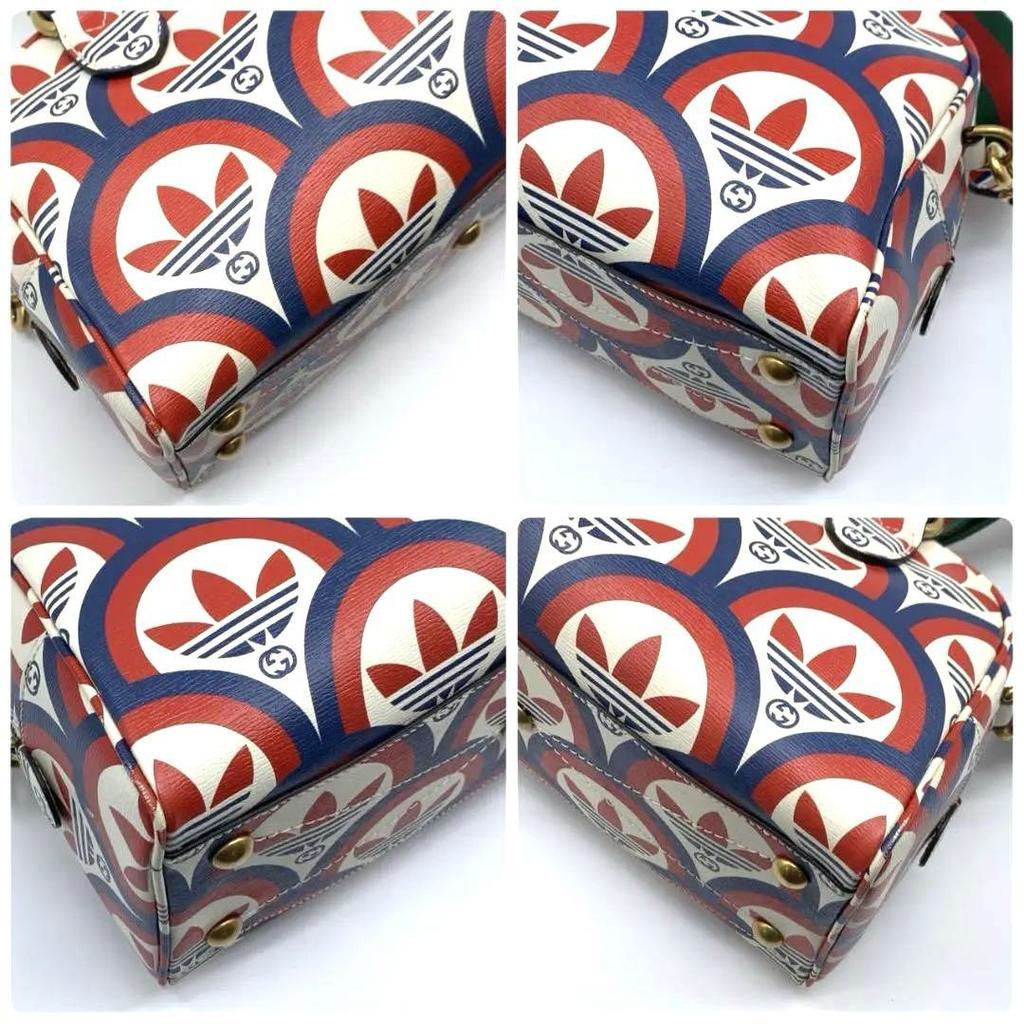 GUCCI ADIDAS Collaboration Double Branded Multi Color 2Way Duffle Bag Sherry Line Mini Boston Shoulder Bag Leather