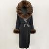 OFTBUY Winter Women Coat Real Natural Fox Fur Hooded Detachable Collar Double-faced Woolen Jacket Long Casual Elegant Overwears