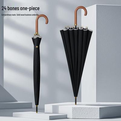 Men's Extra Large 24-Rib Solid Color Business Umbrella with Wooden Handle and Logo Print