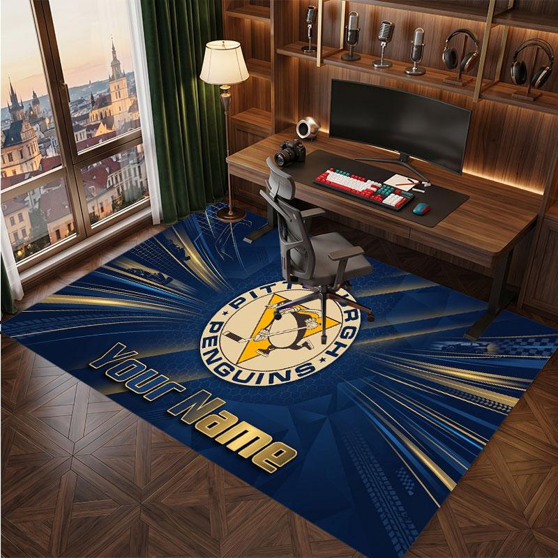 Pittsburgh Penguins Personalized Crystal Velvet Carpet, Customized Name Text Soft Anti‑Slip Rug for Living Room Bedroom