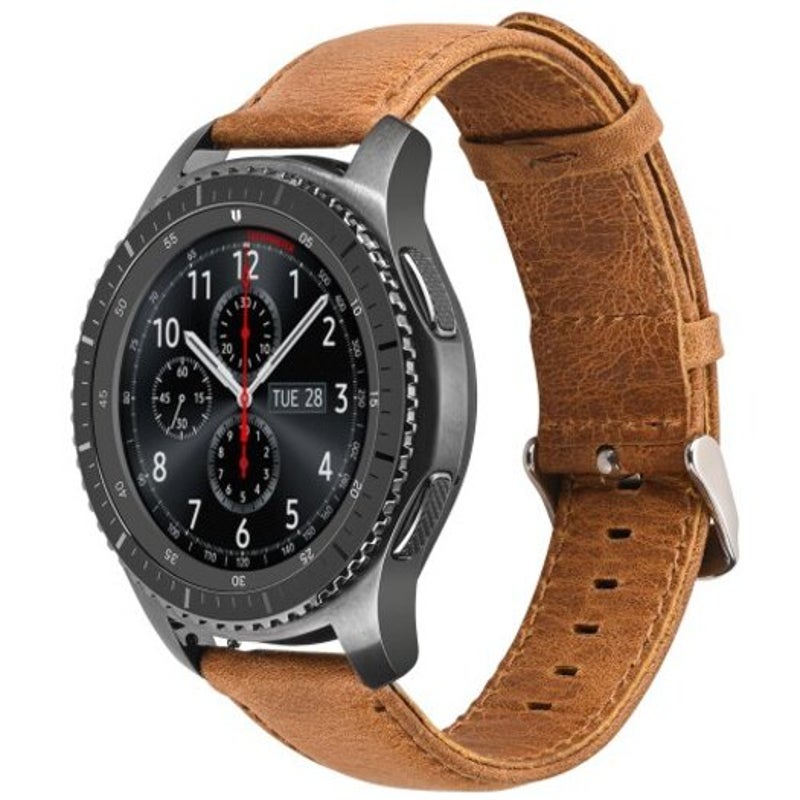Bracelet de montre en cuir véritable 22 mm pour Samsung Galaxy 46 mm marron clair