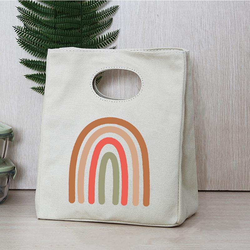 

Rainbow Print Portable Lunch Bags Thermal Insulated Bento Box Tote Office Cooler School Picnic Food Storage Pouch for Women Kids