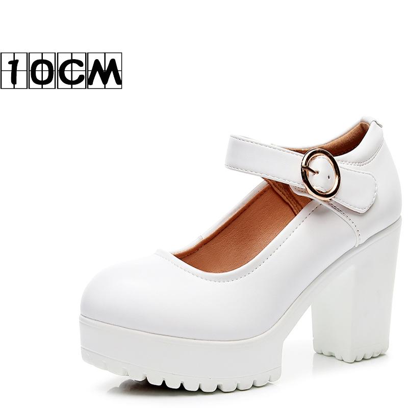 

Модные туфли Мэри Джейн на толстой платформе с неглубокой подошвой, женские туфли на высоком каблуке для офиса, танцев, свадьбы, красного цвета 33