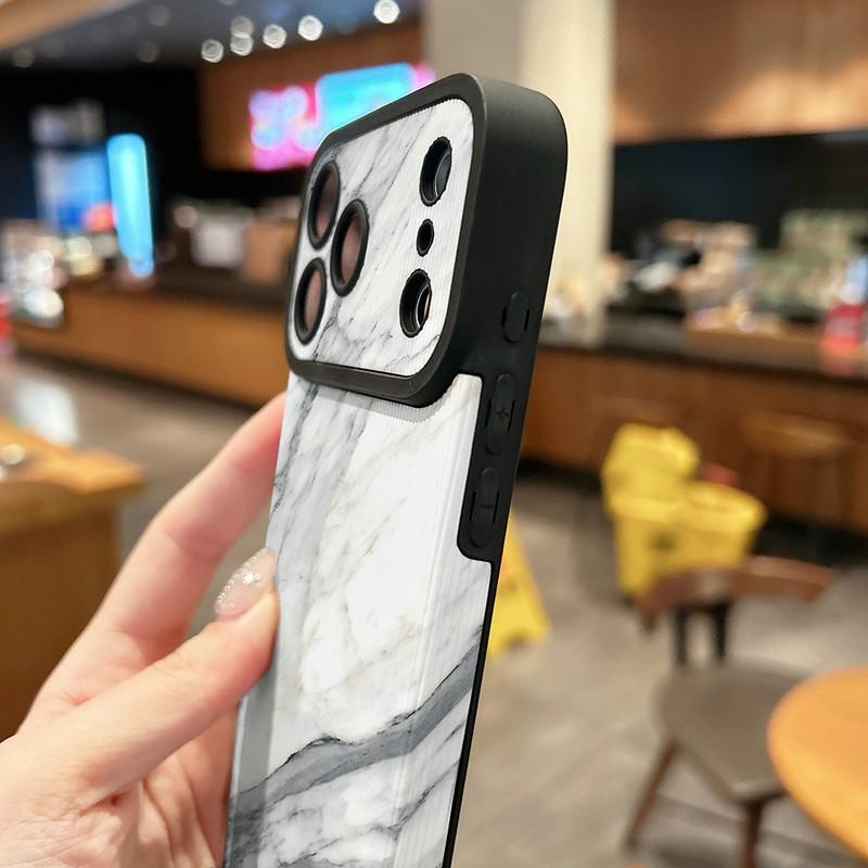 Personalized Marble Printed Vertical Grain Leather Soft Silicone Phone Case Back Cover with Camera Lens Full Protection for iPhone 17