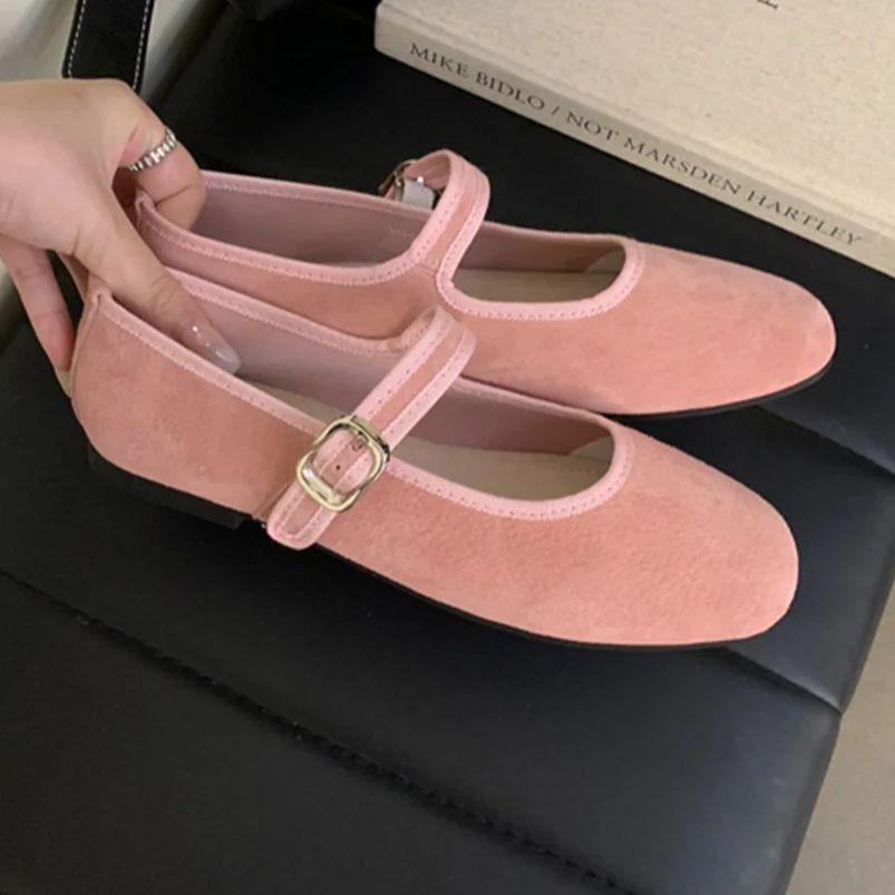Fashion IPPEUM Velvet Ballet Flats For Women Red Round Toe Buckle 2025 New Ballerinas Zapatos Mujer