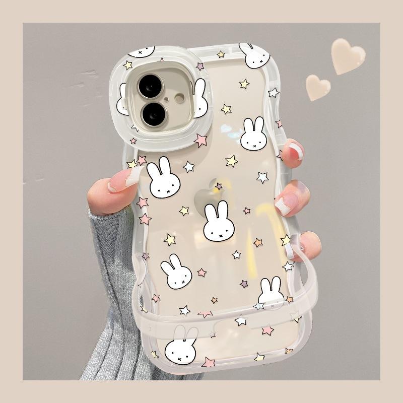 Kawaii Miffy Star Phone Case for IPhone 17/16ProMax 15/14Pro Dual Stand Cute Cartoon Semi Transparent Silicone Shockproof Cover