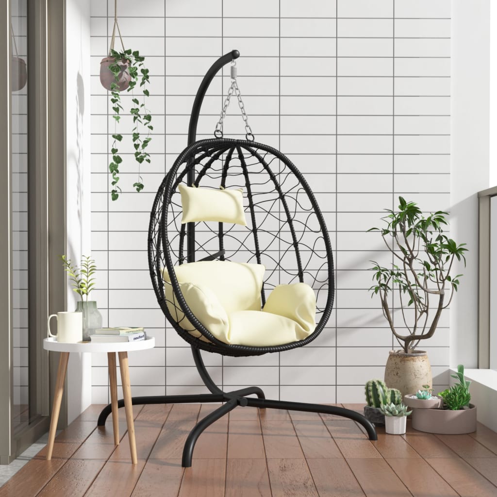 Vidaxl Wiszące Krzesło Kokon Z Poduszką, Kremowe, Rattan Pe I Stal