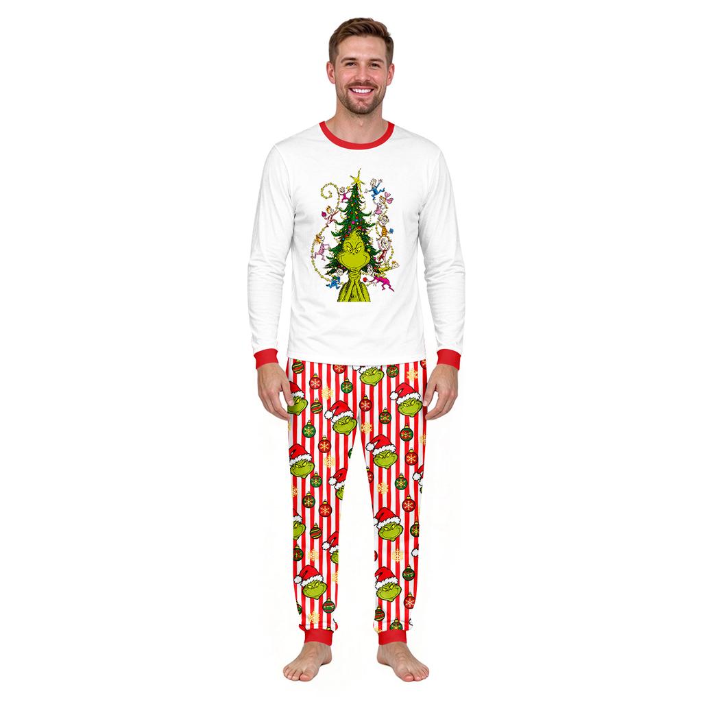 Christmas Print Neck Top and Jogger Pants Set for Holiday Casual Outfit