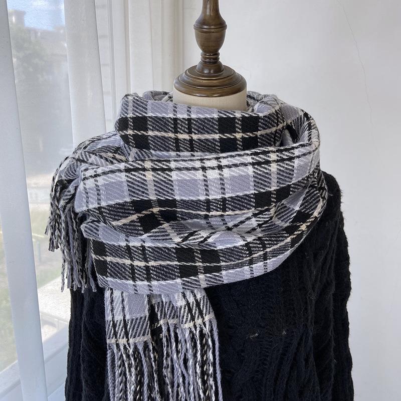 Plaid Scarf Women's Autumn and Winter New Thickened Imitation Cashmere Scarf Fashion Fringed Warm Shawl