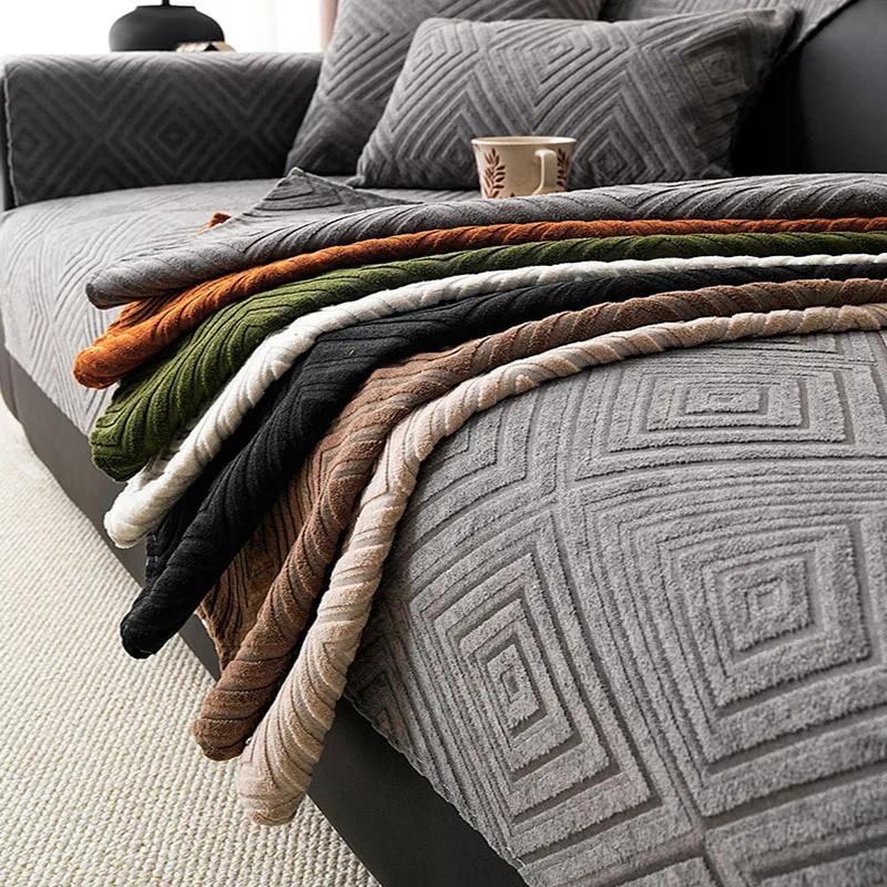 French Chenille Jacquard Sofa Cushion Dirt-Resistant Couch Slipcover With Anti-Slip Particles Cozy Home Decor For Four Seasons
