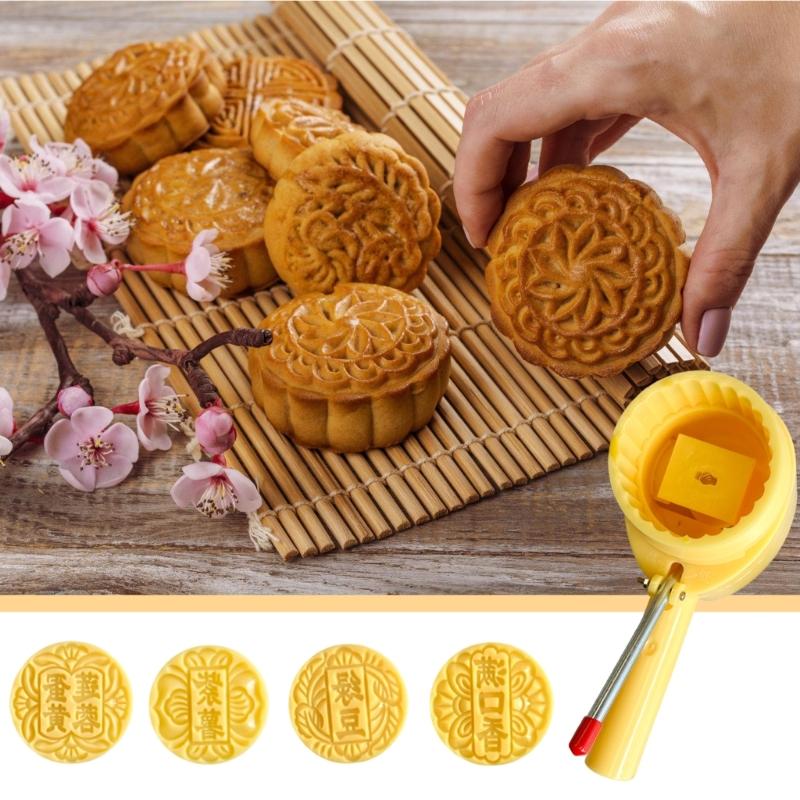 Ice Skin Mooncakes Mold with Stamp ABS Plastics Pastry Mold Dessert Baking Moulds Hand Press Chinese Moon Cake Mold