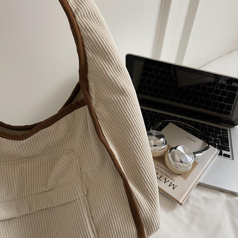 Corduroy Tote Bag Women's Commuter Shoulder Bag Large Capacity Student Class Handbag