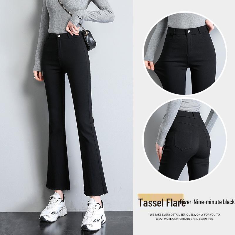 

Брюки клеш с завышенной талией, утягивающие, больших размеров, черные, для женщин - весна/осень XL