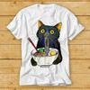 Ramen Noodle Black Cat Foodie Lover Printed Tshirt Woman Man Japanese Harajuku Vintage Tee Cotton T Shirt Shortsleev