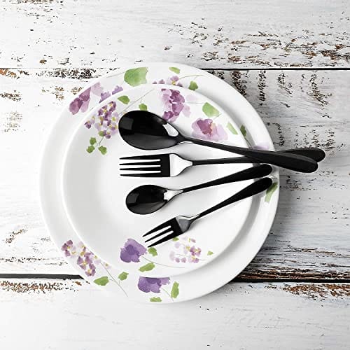 PEARL METAL Cutlery Set: Dessert Spoon, Fork, Teaspoon, and Fruit Fork. Limited Edition Black Titanium Plated 4-Piece Set. Product Code: BLKP Black (A