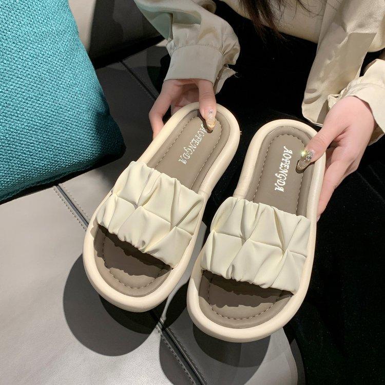 

Thick-soled cool slippers 2024 summer girls open-toe fashion one-word drag soft-soled versatile simple casual outer slippers 40