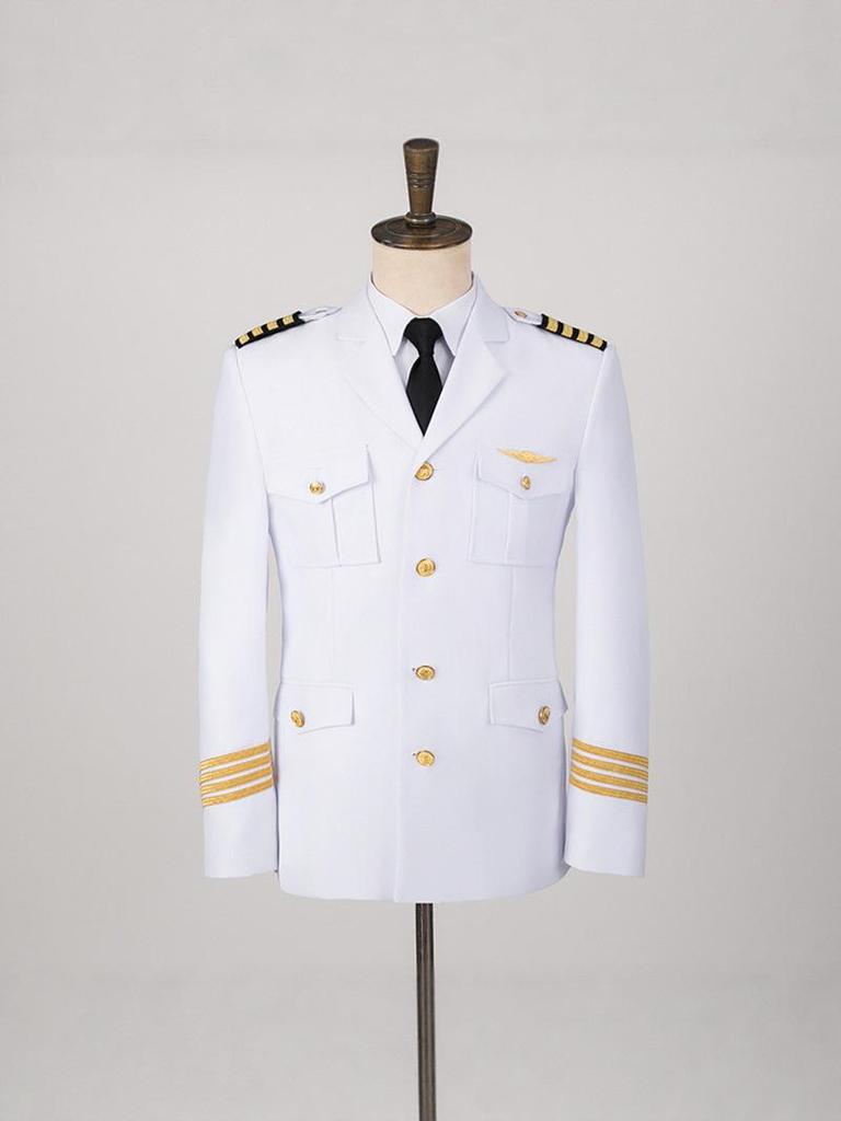 Heren Witte Piloot Kapitein Uniform Set met Epauletten - Inclusief Beveiliging en Stewardess Uniform