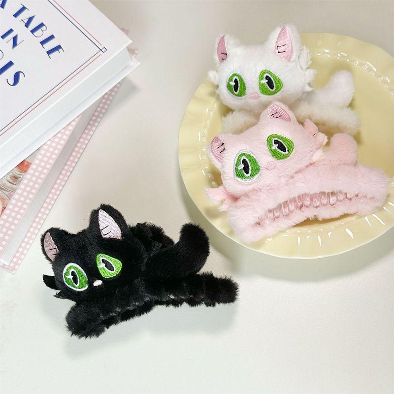 1pc New cute little black cat hair clip for women, autumn and winter plush grip clip cartoon clip