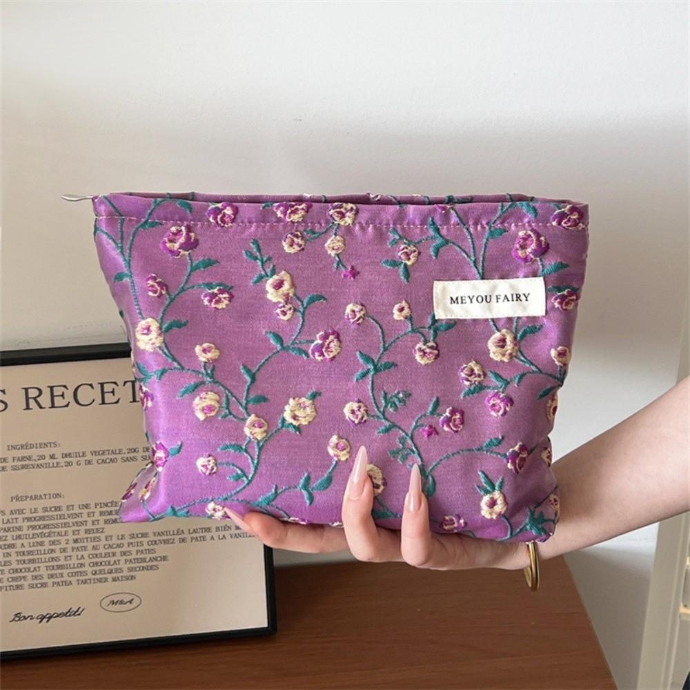 Portable Flower Pattern Makeup Bag Large Capacity Zipper Closure Cosmetic Storage Pouch Cosmetic Bag Travel Toiletry Pouch