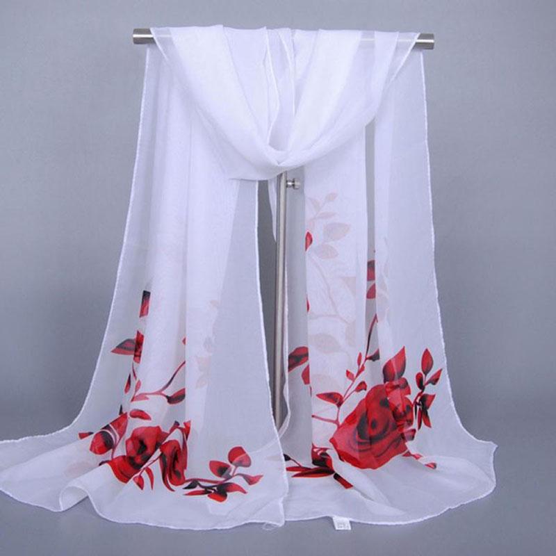 

Цветы Женский Фантастический Принт Длинный Мягкий Шифоновый Шарф Палантин Стола Шарфы красный