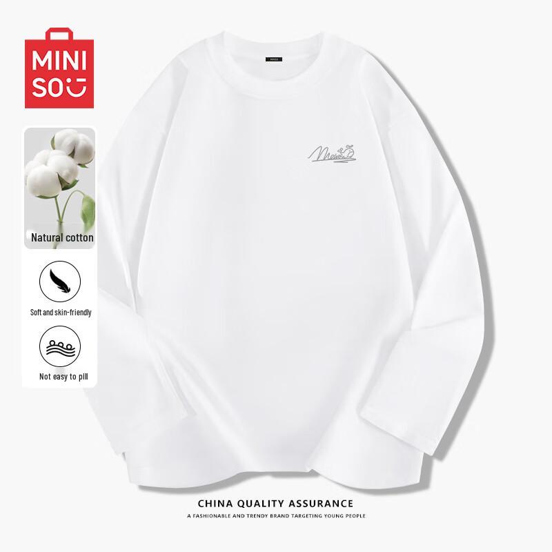 MINISO Men's Pure Cotton Long Sleeve Round Neck T-Shirt