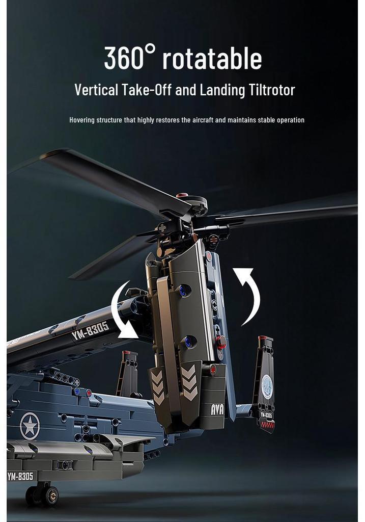 Osprey Transport Aircraft & Tank Helicopter Model Building Set - Children's Gift Toy