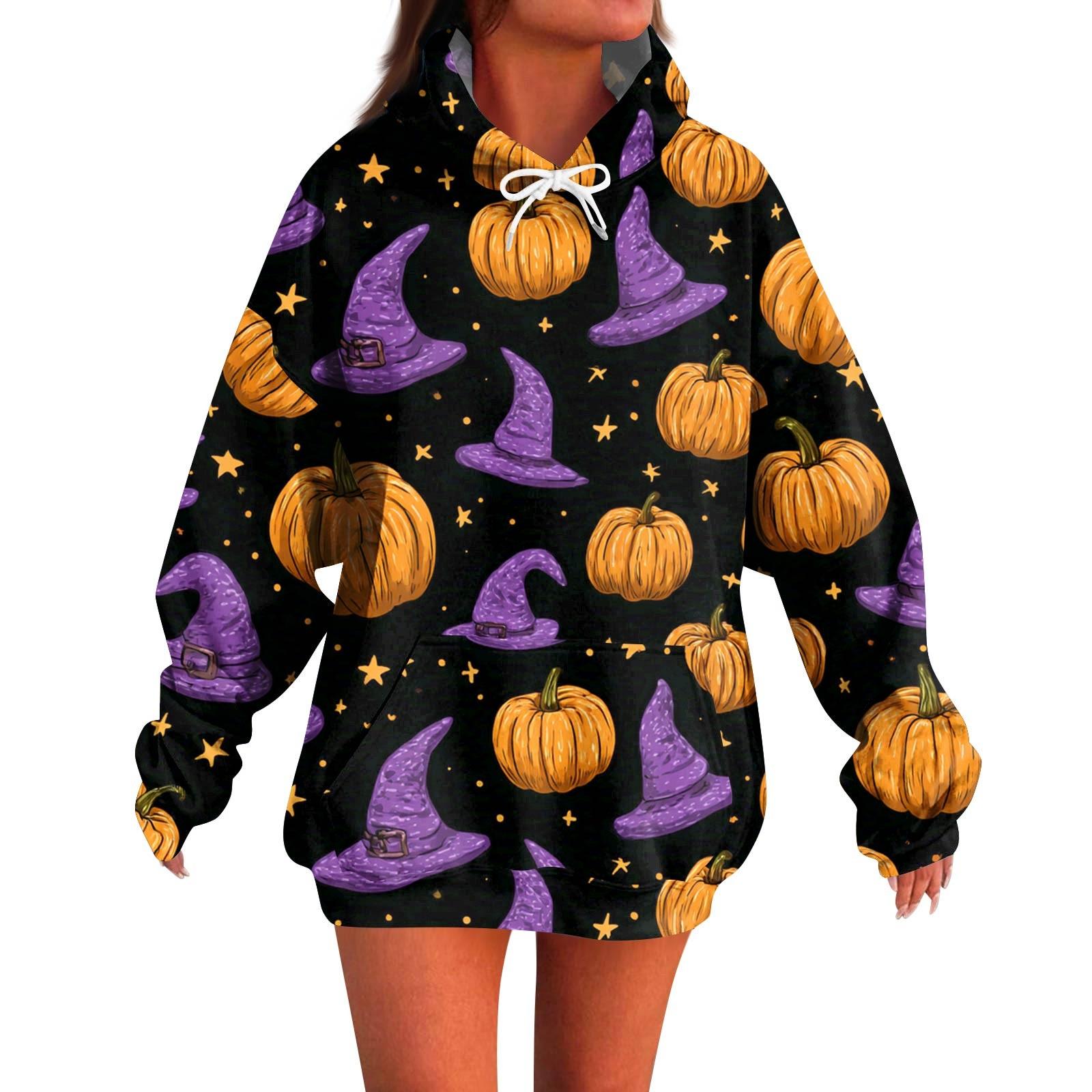 

Женское модное повседневное худи с длинным рукавом и принтом на Хэллоуин M