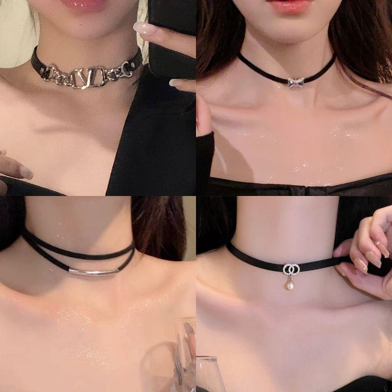 Trending Women's Leather Choker Necklace with Letter Stitching - Light Luxury & Cool Style Clavicle Chain Hot Girl Accessory.