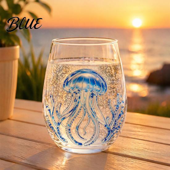Vetro Dipinto a Mano Artigianale Animale Tema Trasparente Bicchiere Marino Manico Ergonomico Artigianale Cocktail Creativo da Bere per