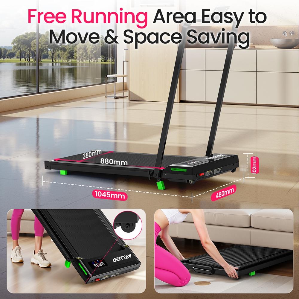 Foldable Treadmill AKLUER H03 For Home, 2.5HP Motor, 6% Manual Incline, Remote Control,Silent Operation,Black