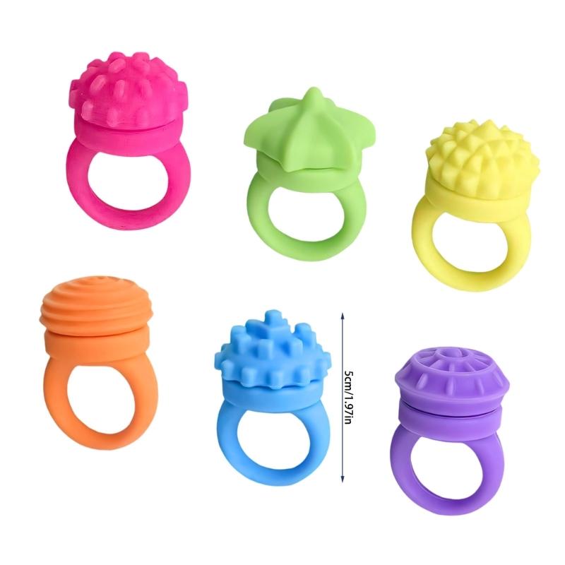 6Pcs Colorful Rotating Spinner Ring Sensory Texture Toy For Children Soft Silicone Color Cognition Toy For Relaxation