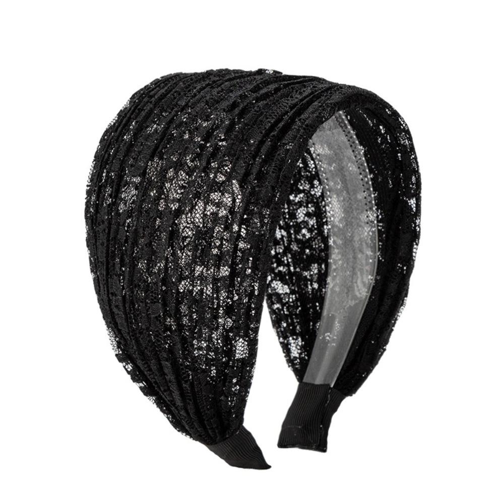 Hollow Wide Side Hair Hoop Elastic Women Lace Hairbands Lace Mesh Hair Band  for  Wash Face Use