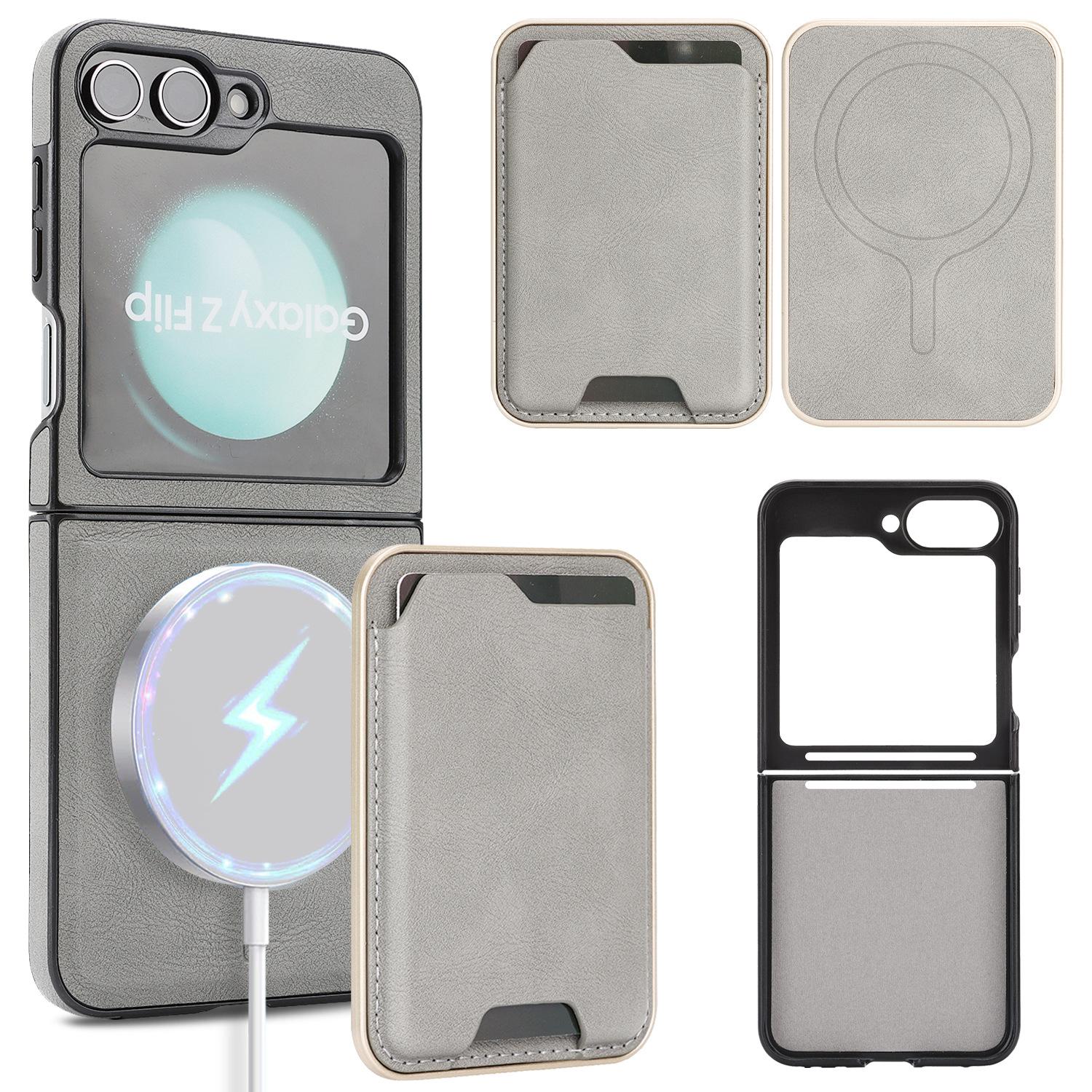 

Ultra-thin Magnetic Card Holder Combo Case for Samsung Z Flip 6 ZFlip 7 FE 6 5 4 3 Wireless Charging Leather Mobile Phone Cover Galaxy Z Flip7 FE сірий