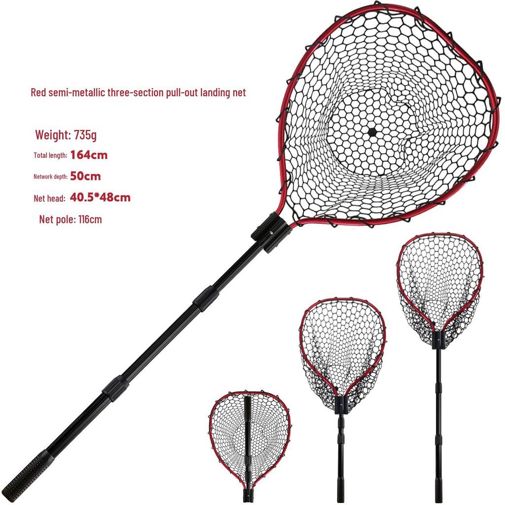 Xipruo Portable Large Hand-held Fishing Net with Silicone Bag & Aluminum Rod for Sea and Raft Fishing