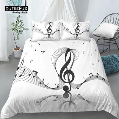 Hogar Lujo Estampado de Notas Musicales 3D Juego de Funda Nórdica Funda de Almohada Ropa de Cama Queen y King Tamaño AU/EU/US