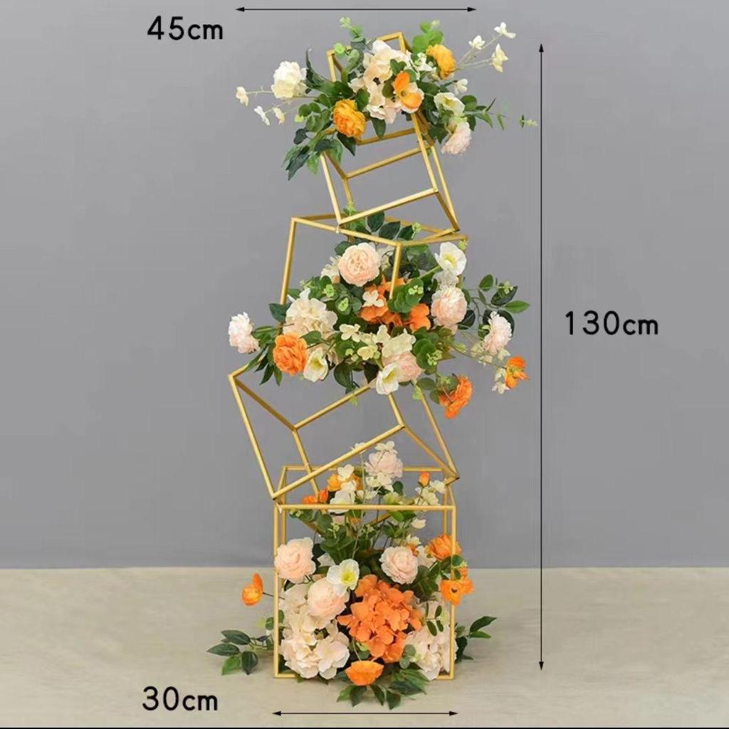Geometric Gold Flower Wedding Aisle Runner & Artificial Flowers Display