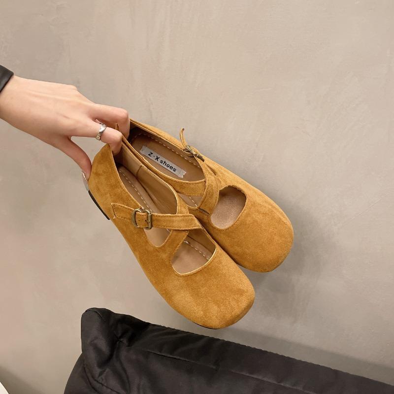 

Туфли Мэри Джейн с перекрестным ремешком и пряжкой Женские 2025 Новые весенне-осенние туфли на мягкой подошве типа «лодочки» Нежные маленькие кожаные туфли 40 хаки