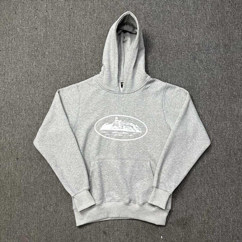 Corteiz Classic Series Ship Print Logo Thin Plush Loop Hooded Sweater, Trendy Men's and Women's Casual Sweatpants