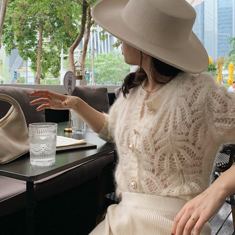 Vintage Elegant Female Cardigan Autumn Winter Long Sleeve Women Knitted Cardigan Sweater Fashion Hollow Out Sweaters Tops 16179
