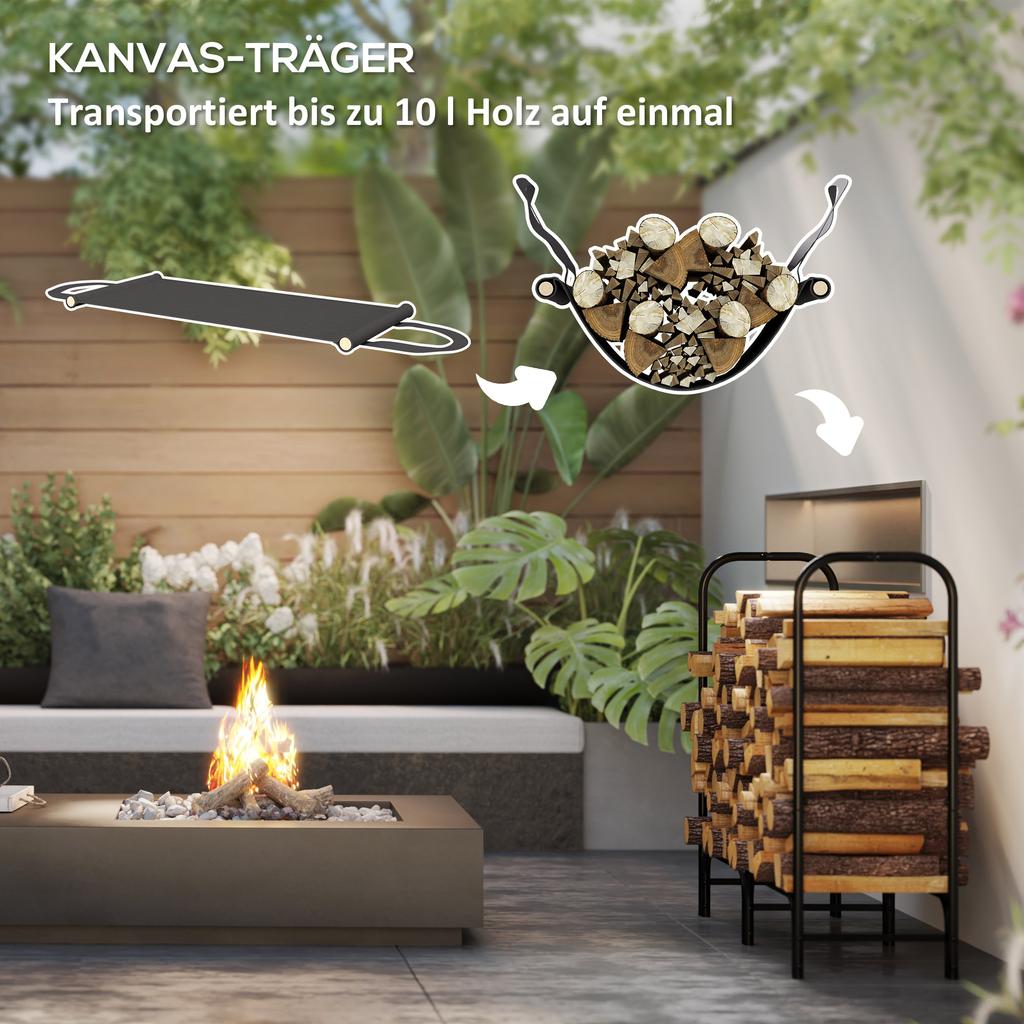 Firewood Rack, 0.33 m³, with Carrying Bag & Cover, Metal Frame, up to 150 kg, 120 x 36 x 99 cm, Black