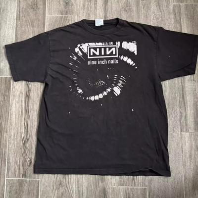 Camiseta Preta de Manga Curta Unisex Estampada Nine Inch Nails Anos 90 Vtg Algodão Verão