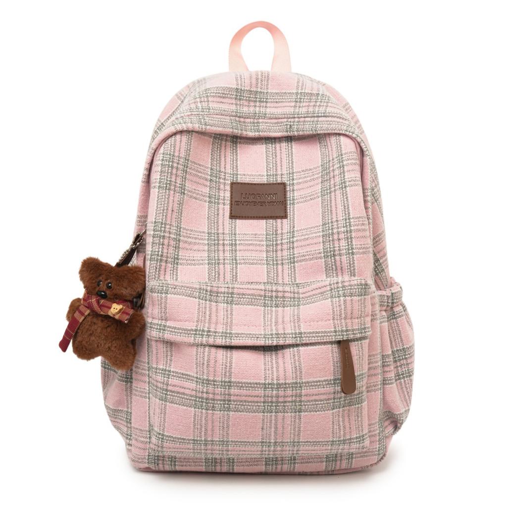 Zaino atmosfera coreana zaino scolastico in lana autunno e inverno zaino a quadri retrò letterario zaino per studente universitario femminile zaino per la classe