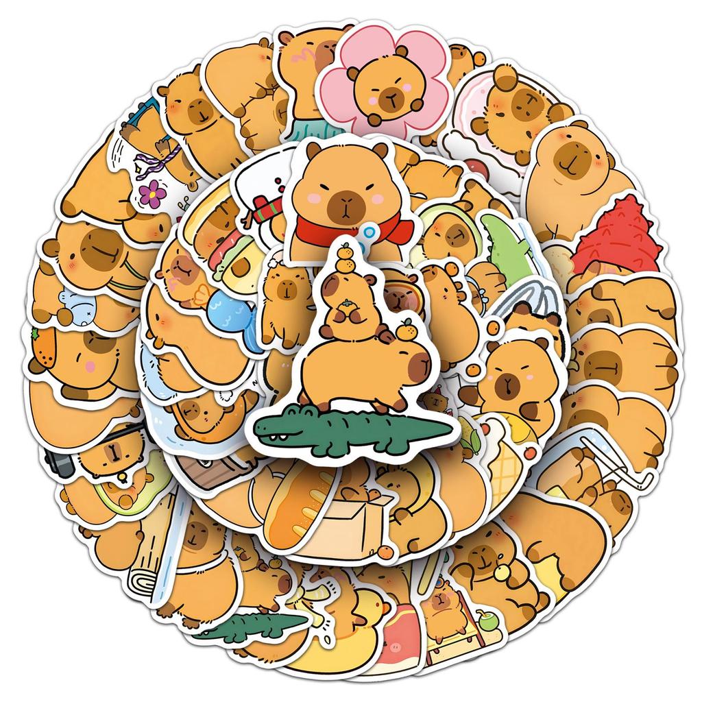 50 Capybara Cartoon Stickers: Cute Animal Doodles for Decorating Water Cups