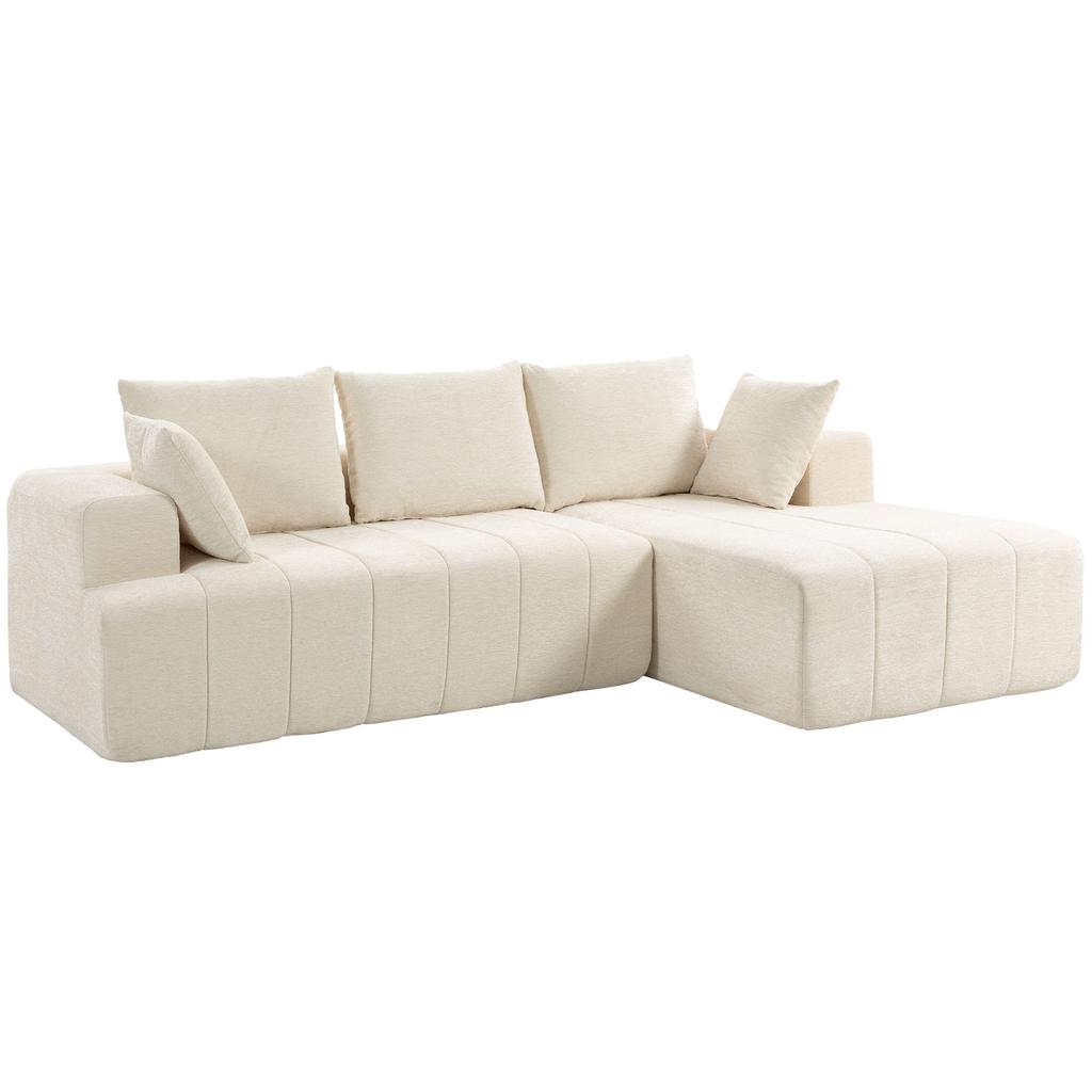 Corner Sofa, 256 cm, Chaise Longue, 3-Seater Sofa Bed, Chenille L-Shaped, Wide Seat, Beige