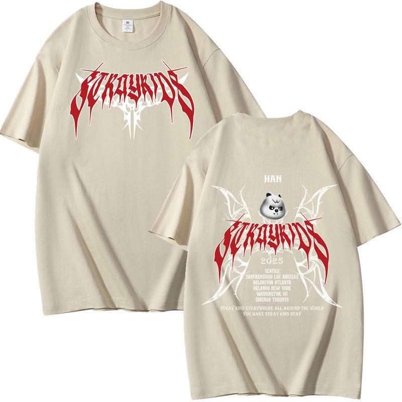 Stray Kids Dominated Peripheral Combination Peripheral Printing Summer Short Sleeve T-Shirt Cotton Loose S хаки