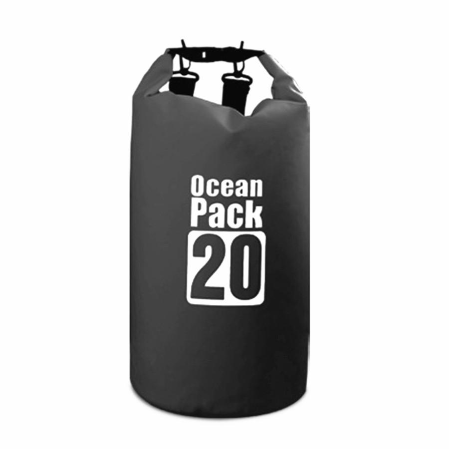 20L Motorcycle Waterproof Black Dry Bag with Shoulder Strap for Swimming Hiking