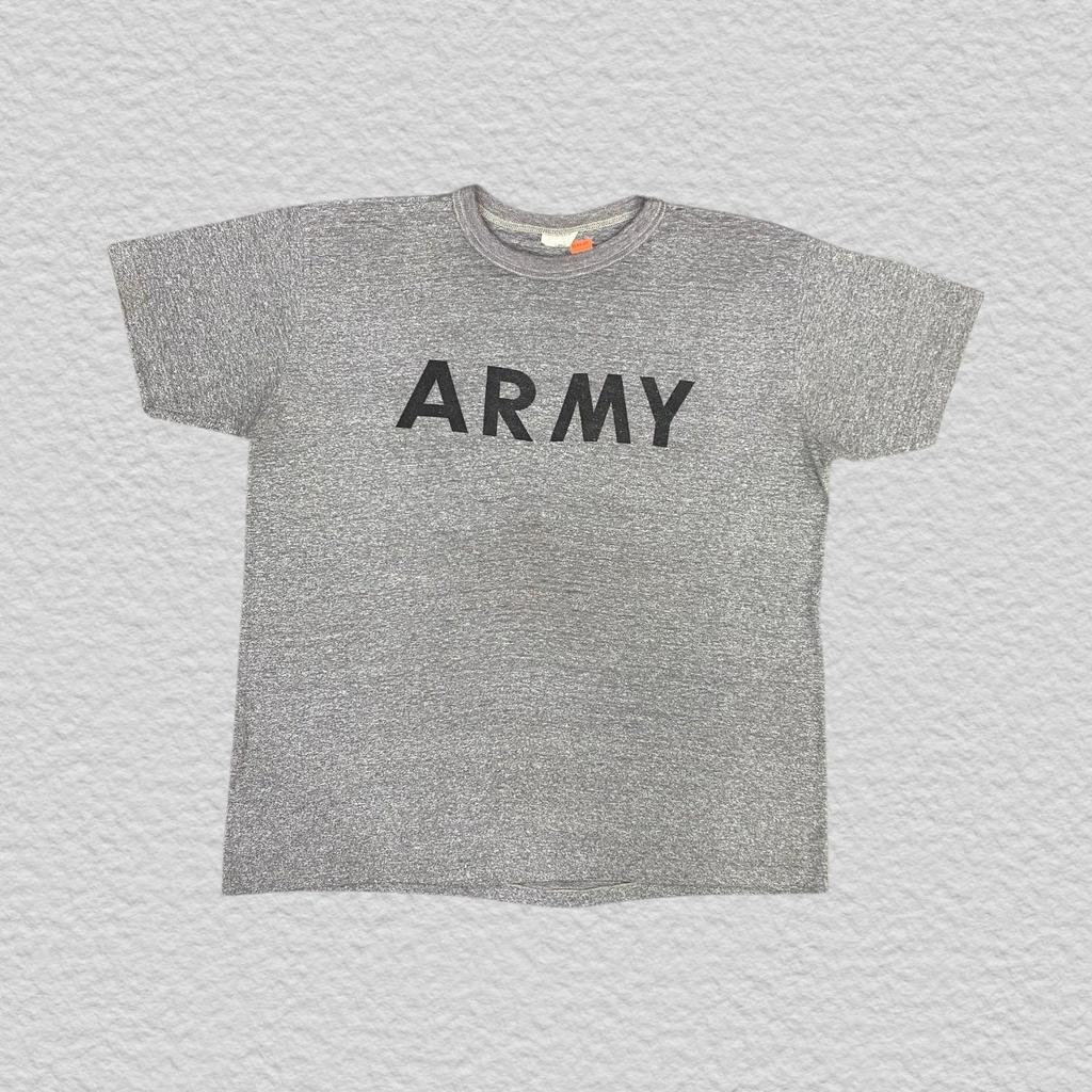Vintage Army T-Shirt Grey Heather Single Stitch Tee 90s Military Style Shirt Retro Army Graphic Shirt Casual Streetwear Unisex Size Large