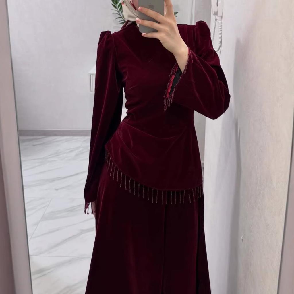 Cross-border Autumn Temperament Fringed Long-sleeved European and American Women's Clothing Amazon  Velvet French Celebrity Hip Skirt