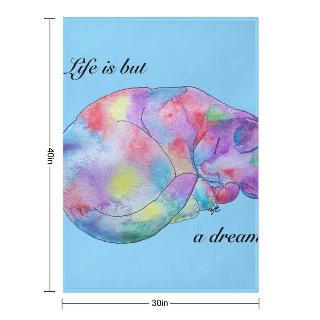 Life is but a Dream - Watercolor Dreaming Cat Throw Blanket Luxury Brand For Baby Hairy anime Blankets